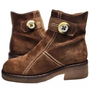 La Canadienne Brown Suede Leather Ankle Boots Bootie 11475 Button Zip Sz 5.5 M
